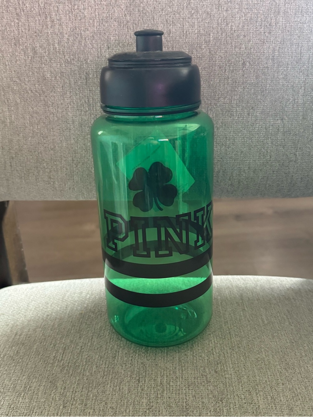PINK Victoria's Secret Green Translucent Sports Bottle with Black Accents